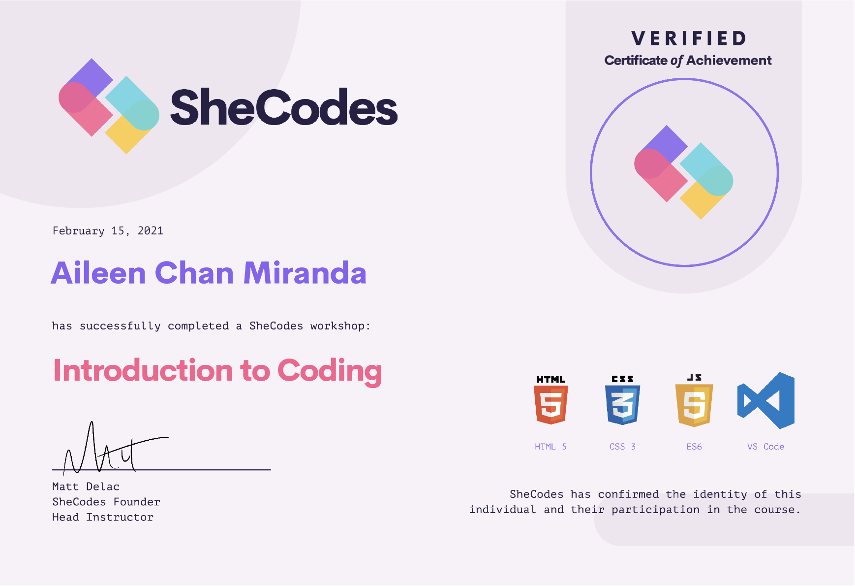 Introduction To Coding Certificate