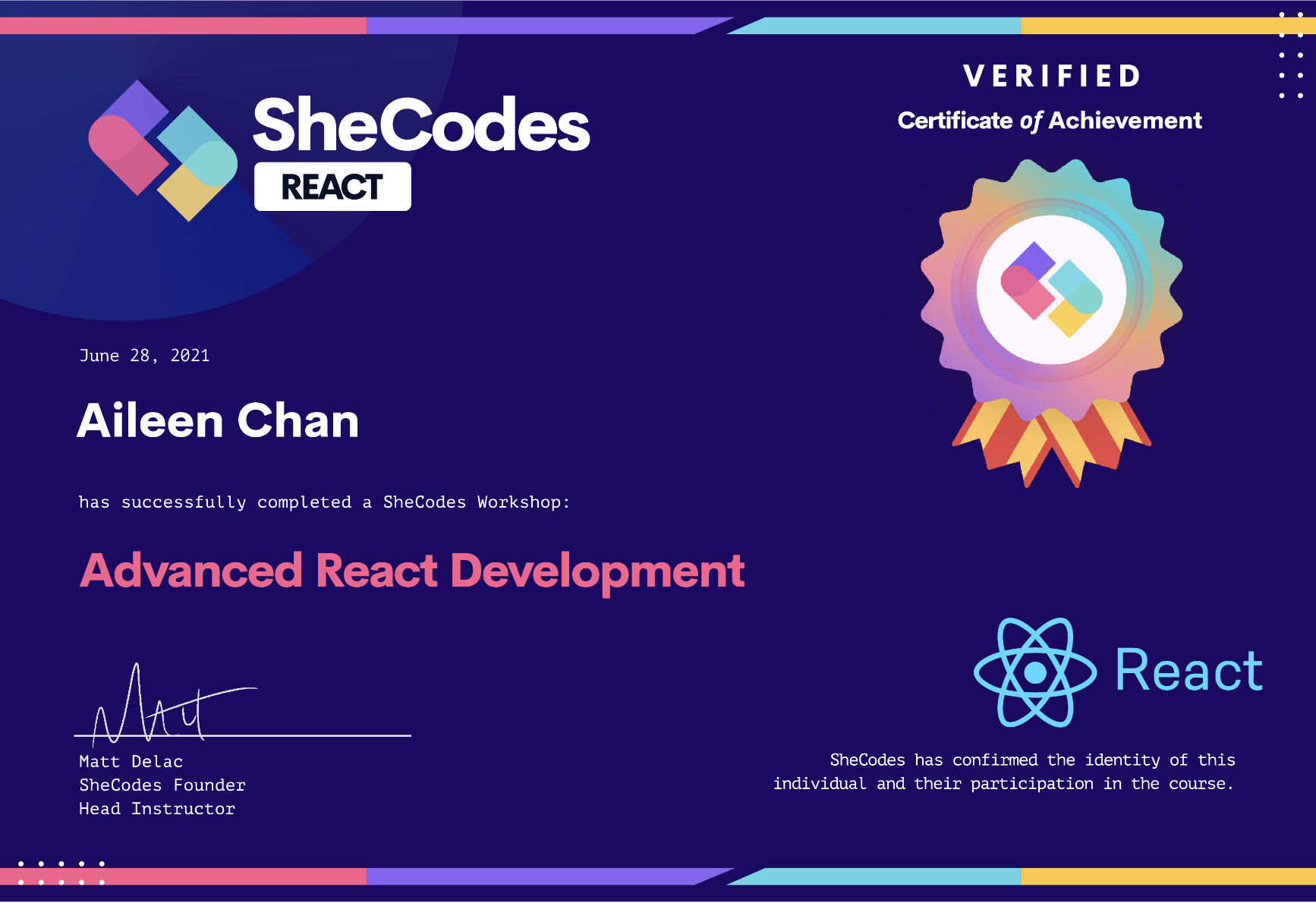 Advanced React Development Certificate